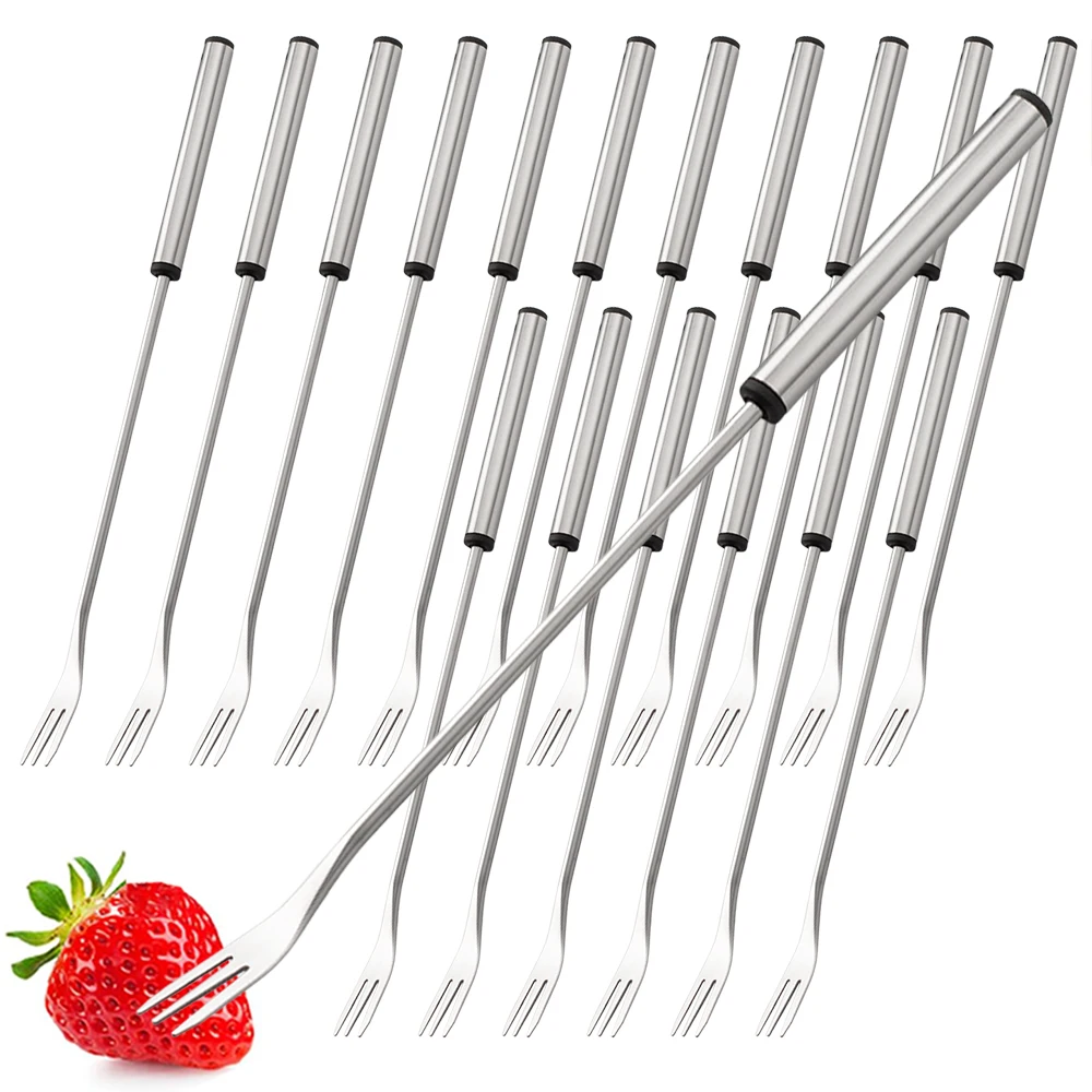 6/12/18Pcs Silver Stainless Steel Fondue Fork Chocolate Fork Fruit Cake Cheese Pot Hot Fork BBQ Meat Skewer Kitchen Tool