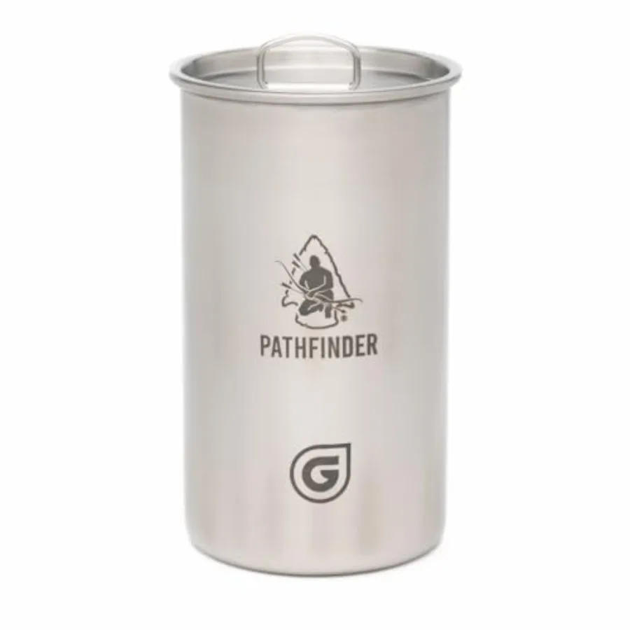 

X Geopress Nesting Cup with Lid Heavy-Duty Stainless Steel Camping Cup with Graduated Measurements Bat Wing Handles Ideal Outdo
