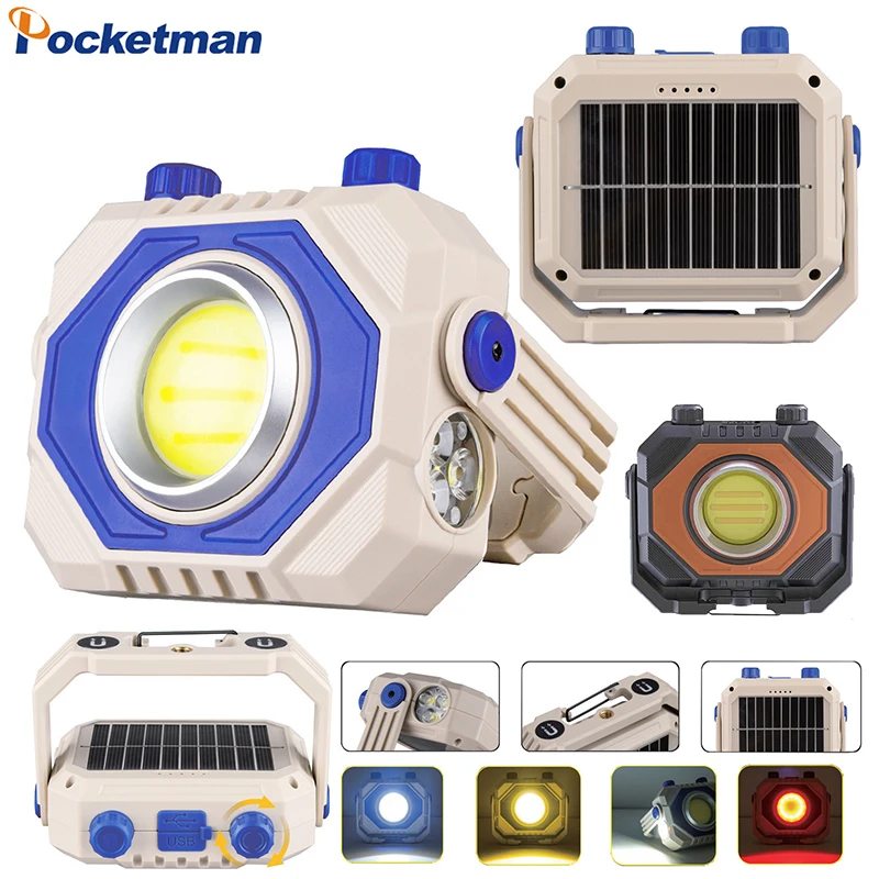 Three-source Solar Portable Lamp High Power COB LED Work Light Rechargeable Flashlight Camping Lights Emergency Torch