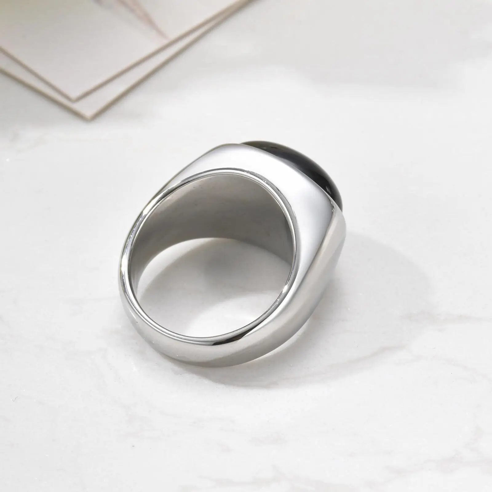 Vnox 15.5/17.5 مللي متر حلقات خاتم حجر العقيق البيضاوي المكتنزة للرجال ، حلقات أختنق من الفولاذ المقاوم للصدأ ، شريط إصبع مريح مصقول