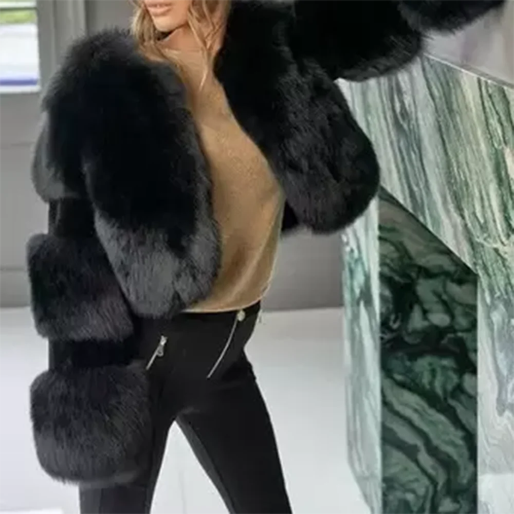 TWOTWINSTYLE Solid Temperament Fur Coats For Women Lapel Long Sleeve Patchwork Zipper Slimming Jackets Female Fashion Style New