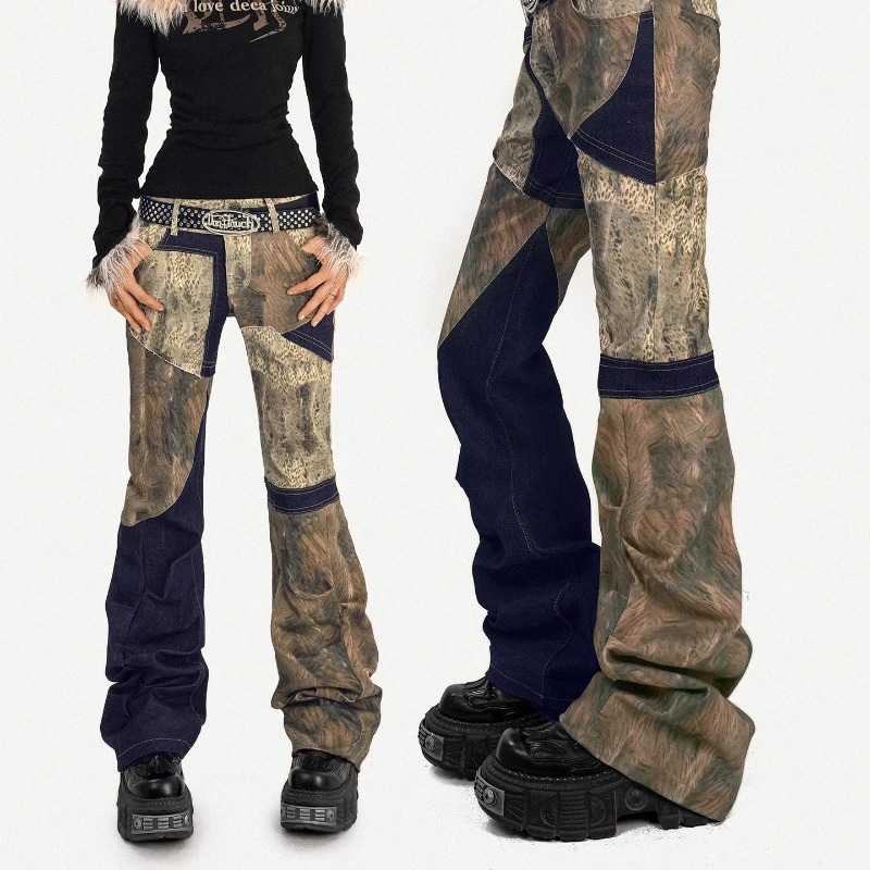 Original Splicing Artistic Retro Design Women's Bell-bottoms 2025 Autumn New Sweet Cool Loose Versatile Long Trousers Ladies