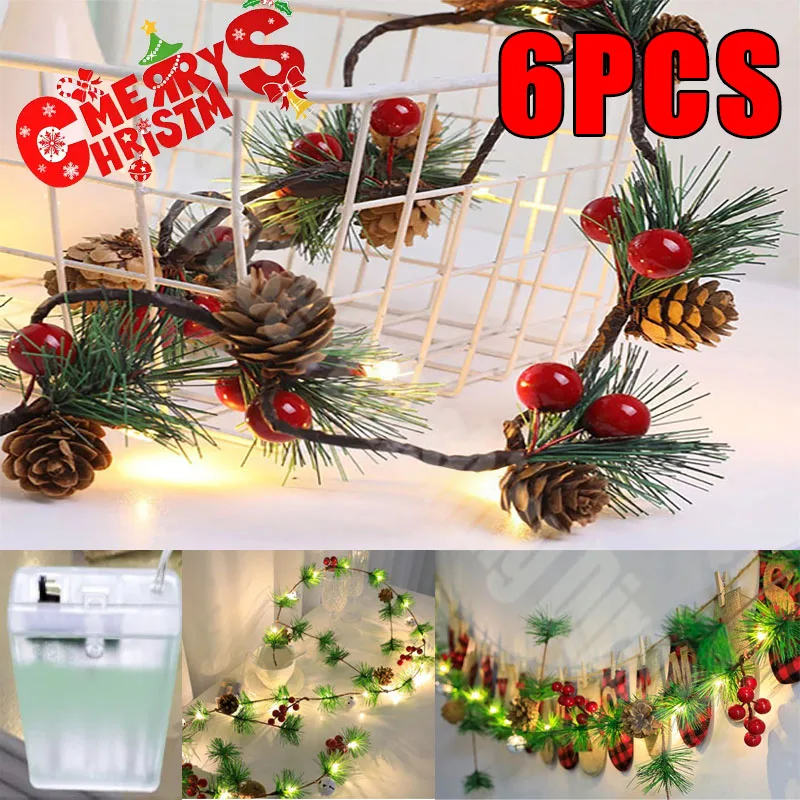 

2M20LED Christmas Rattan Fairy Battery Light String Pine Cone Bells Pine Needle Red Fruit Tree Vine Bedroom Wedding Party Decor