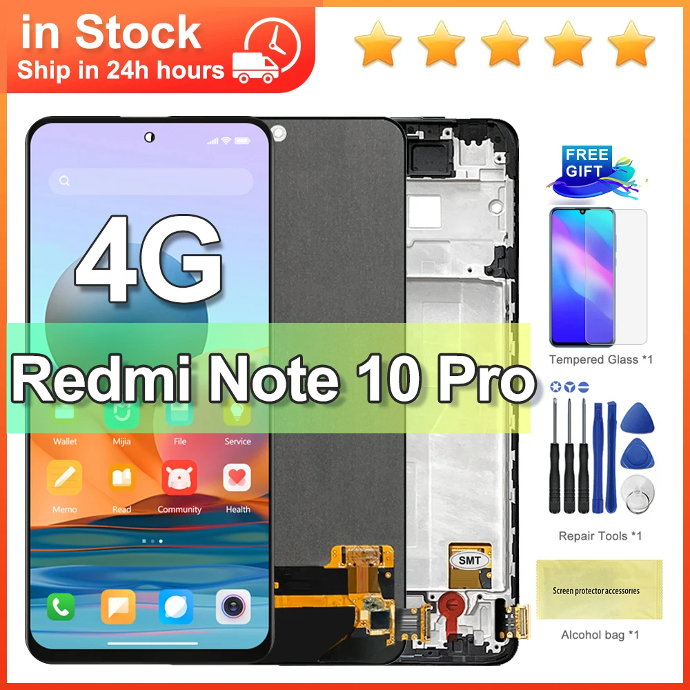 

Для Xiaomi Redmi Note 10 pro 6,67-дюймовый ЖК-дисплей, замена сенсорного экрана для M2101K6G с рамкой — совместима с Note10Pro