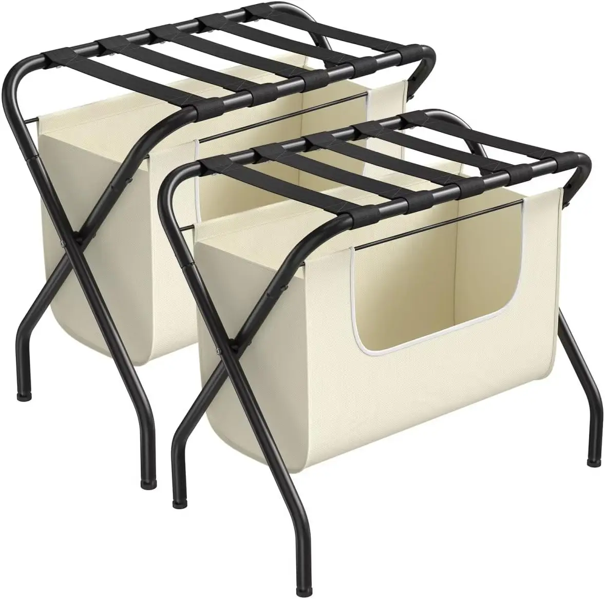 2 Pack Luggage Rack with Laundry Bag, Guest Room Folding Space Saving Suitcase Holder, Max 110LBS Baggage Shelf