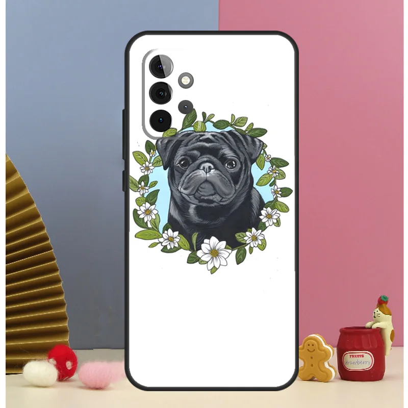 Cute Black Pug Dog Phone Case For Samsung Galaxy A12 A32 A52 A14 A24 A34 A54 A53 A33 A13 A15 A25 A71 A51 Cover