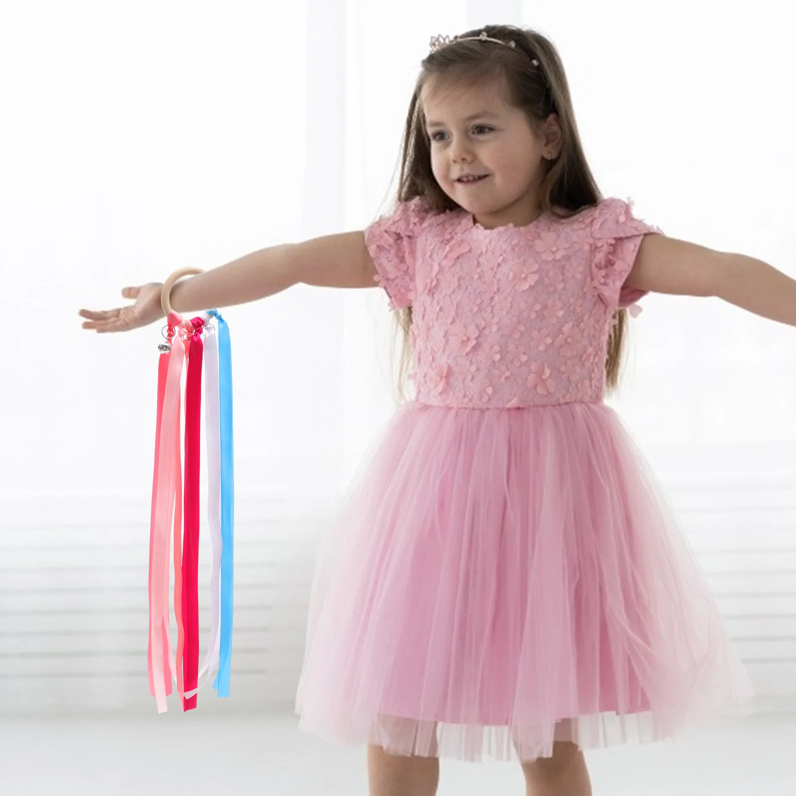 5 個のレインボーハンドリボンカイトベルダンスリストストリーマー赤ちゃん用早期教育感覚屋外遊びスポーツ