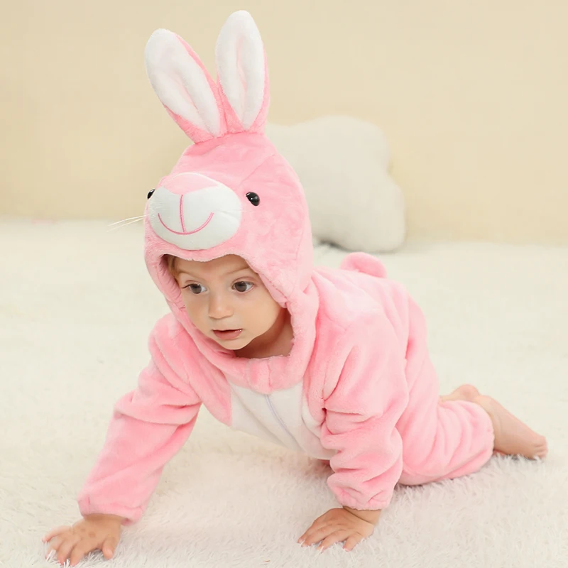 MICHLEY Easter Rabbit Costume Infant Baby Clothes Rompers Winter Flannel Hooded Bodysuits Pajamas Animals Overall Jumpsuit bebe