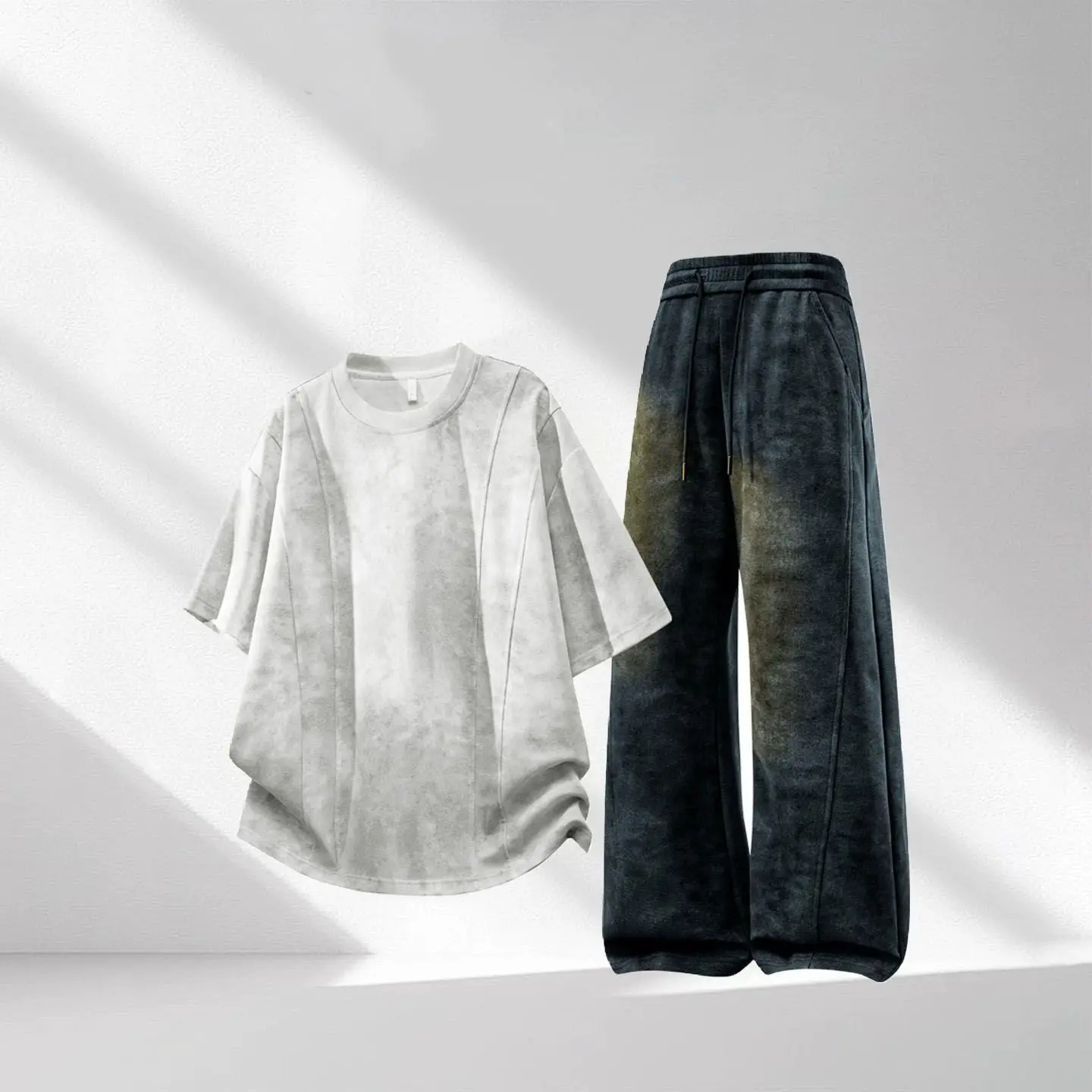 

Men's Summer Thin Short Sleeve Tie Dye Pants Set Stylish Retro American Fashion Youth Polyester Fiber Long Pants Fashion Set