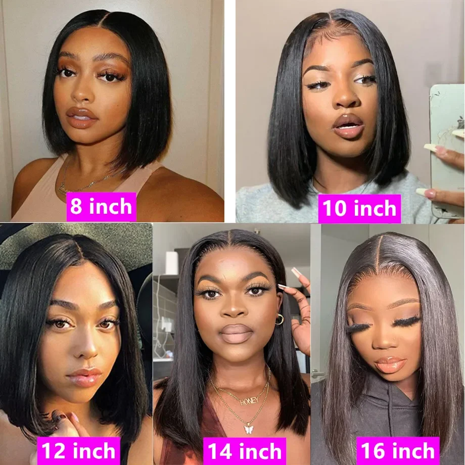 13x4 13x6 HD Bone Straight Lace Frontal Human Hair Brazilian 100% Short Bob Wig For Women 200% Straight Lace Front Bob Wigs