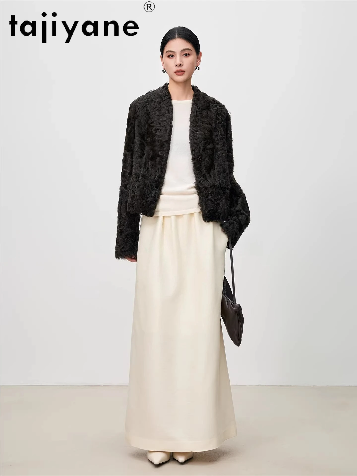 TAJIYANE 100% جلد الغنم الطبيعي Xiaohu مع الصوف المرفقة سترة المرأة لوكس الخامس الرقبة معطف الفرو الحقيقي قصيرة الشتاء ملابس امرأة 2025