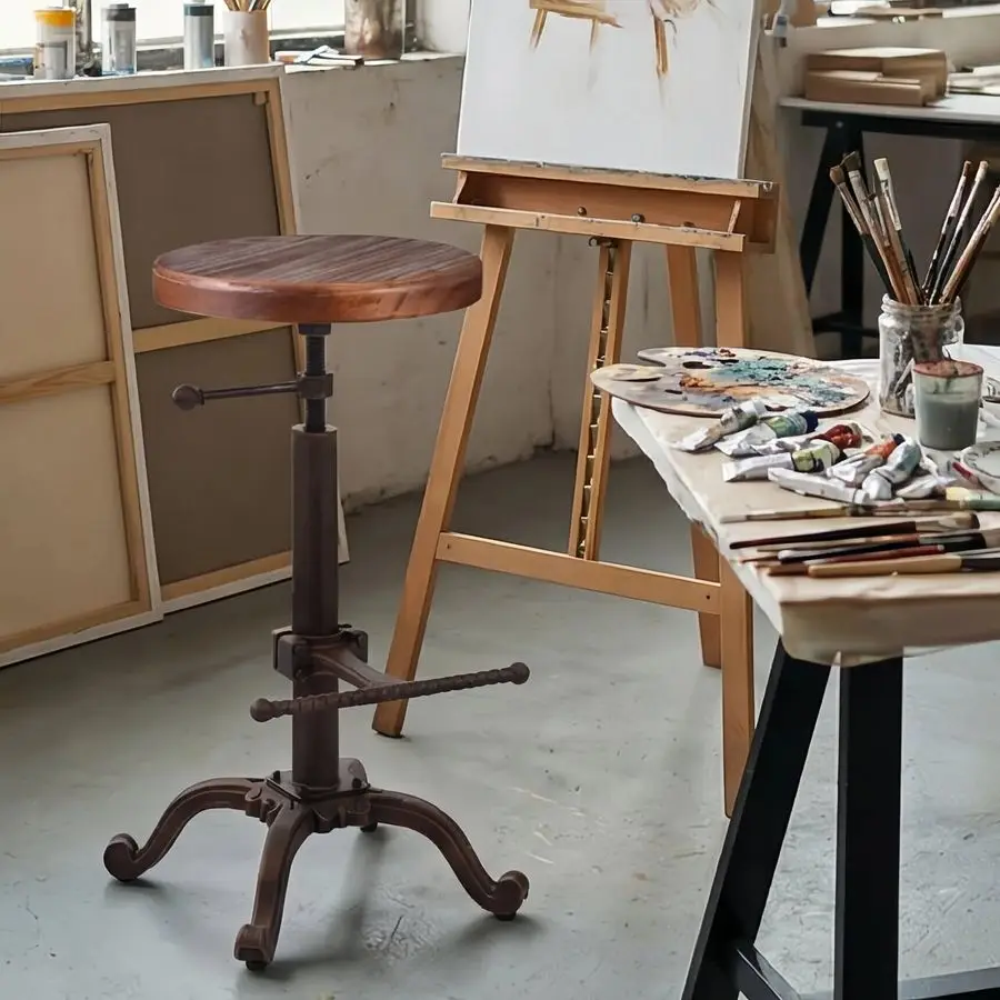 

Industrial Retro Vintage Farm Wooden Tractor Stool Kitchen Swivel Height Adjustable Bar Stool Copper
