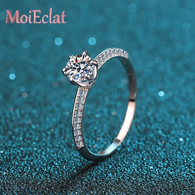 

Роскошное кольцо с шестью зубцами из муассанита 0,5 карата для женщин, высококачественная платина PT950, свадебные украшения, обручальные кольца, подарки