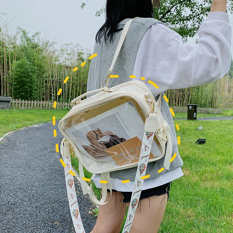 PU leather waterproof, lightweight, large-capacity transparent ita bag backpack, multi-purpose single-shoulder bag