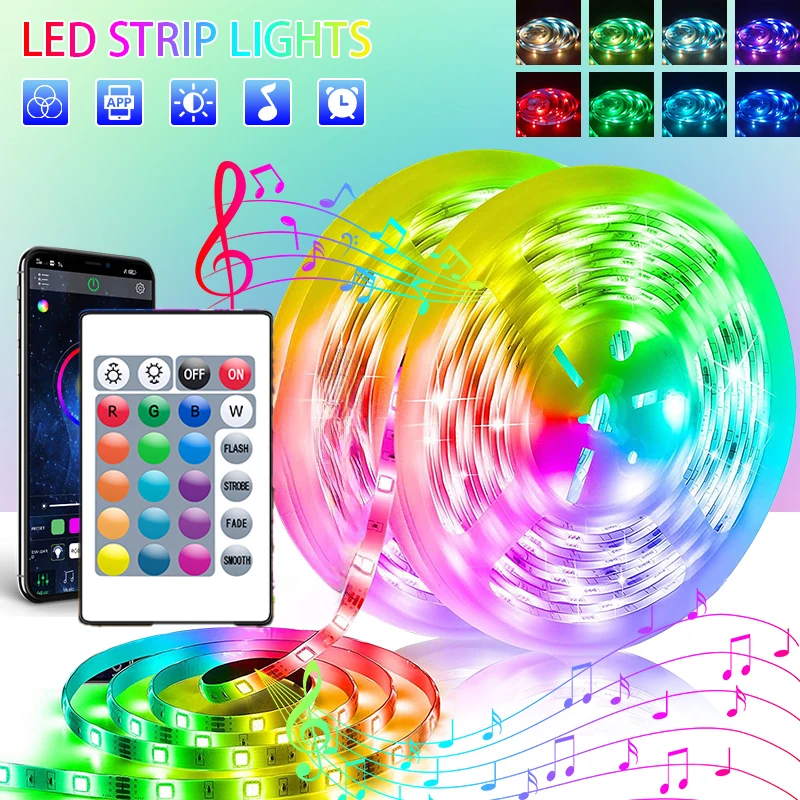 5050RGB LED Light Strip LED Light Strip Flexible Tape for Bedroom with Remote App Control TV Desktop Backlight Diode for Party