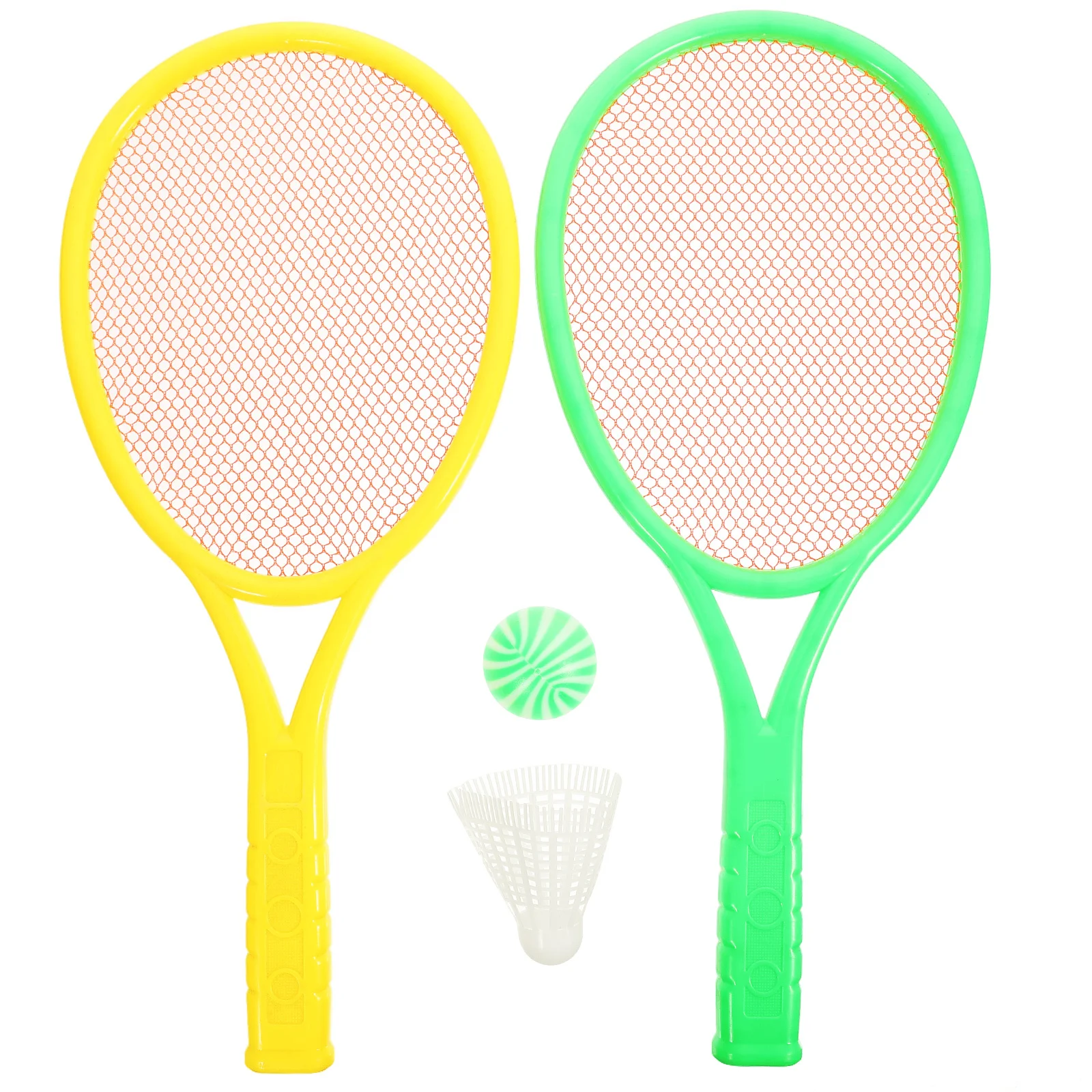 

1Set Tennis Racket Set Plastic Durable Elastic Net 2 Rackets 2 Balls Red Yellow Green Parent- Outdoor Sports Educational