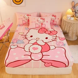 Hello Kitty Autumn And Winter Plush Single Piece Bed Sheet Milk Velvet Coral Velvet Children Adult Girls Room Bed Cover Pink