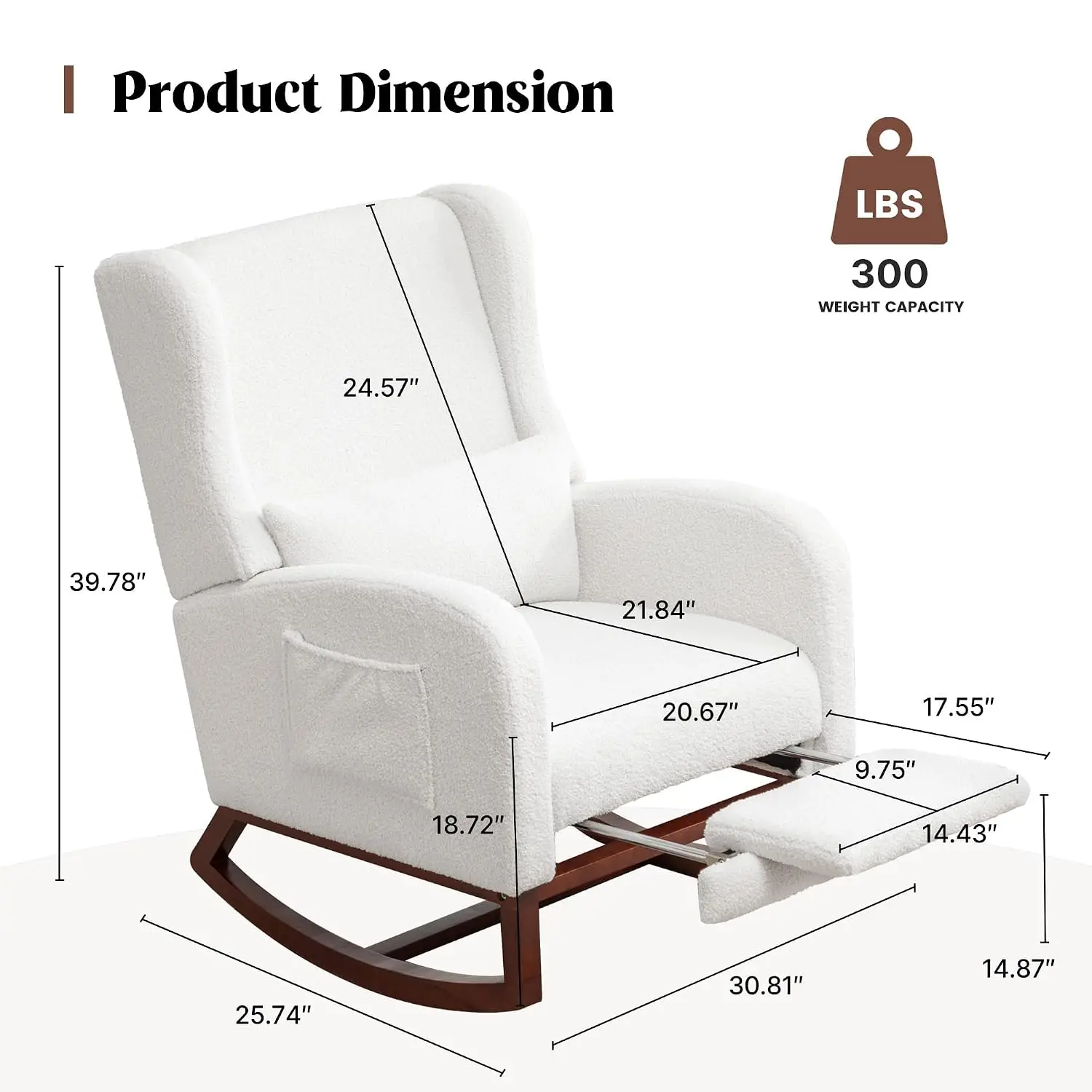 Wingback Rocking Chair with Footrest & Pillow, Sherpa Glider Nursery Rocker for Living Room & Bedroom, White, Customized