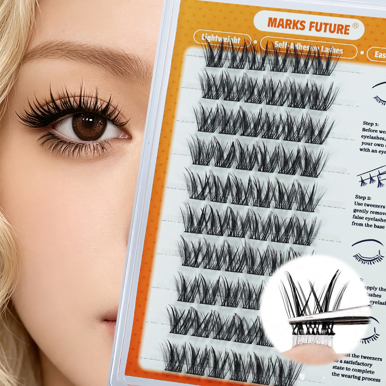 60 Clusters of Self-Adhesive False Eyelashes, Natural Look, Pre-Glued, Lightweight Overlapping Manga-Style Lashes, C-Curl, 11-13mm, Reusable, Long-Lasting, Suitable for Daily Use by Women and Girls, No Glue Needed, Ideal Birthday Gift