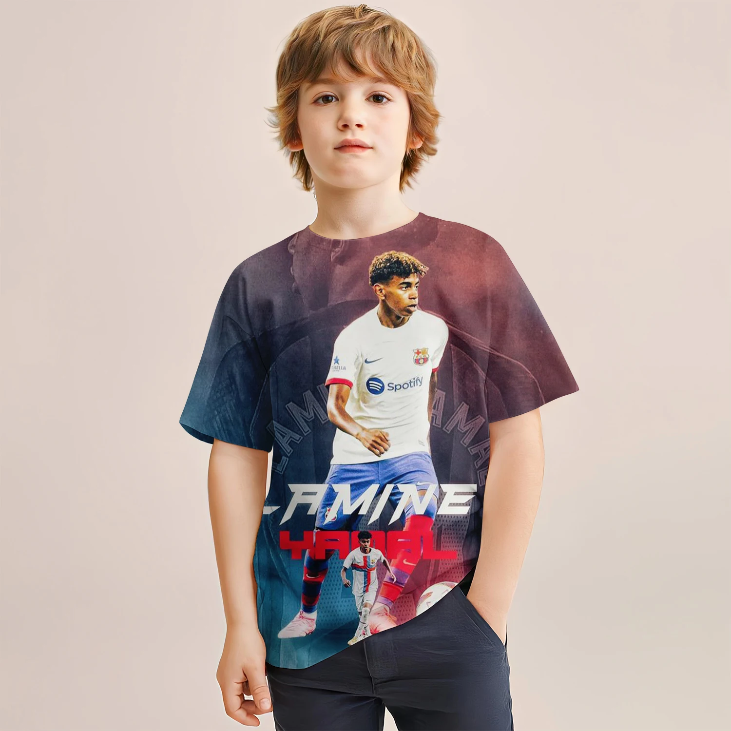 A Piece 24 Summer New 3D Printed Lamine Yamal Boys\' T-shirt Ball-game Star Fashion Children Clothing Comfortable Exterior