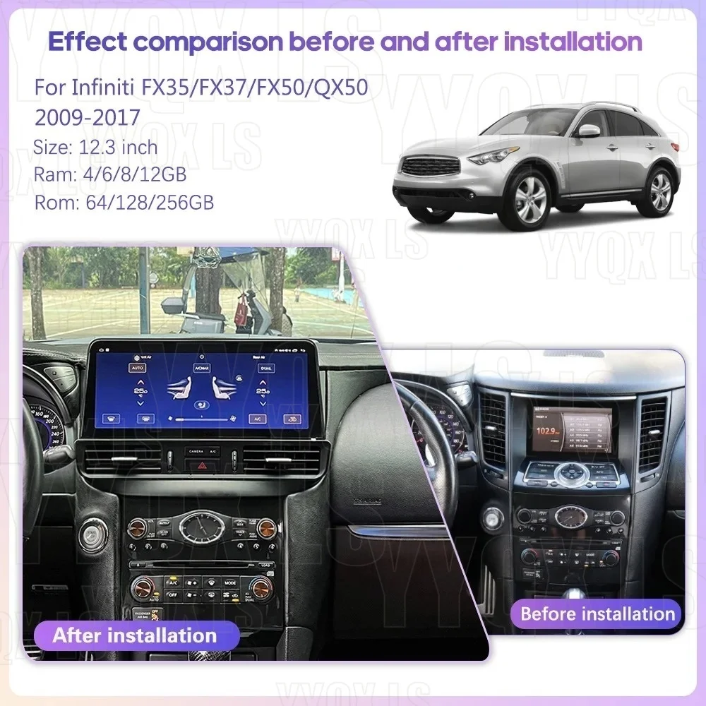12.3 Inch For Infiniti FX35 FX37 FX50 QX70 2009-2019 Android 15 8Core Car Multimedia Player Stereo Receiver Radio Carplay 4G GPS