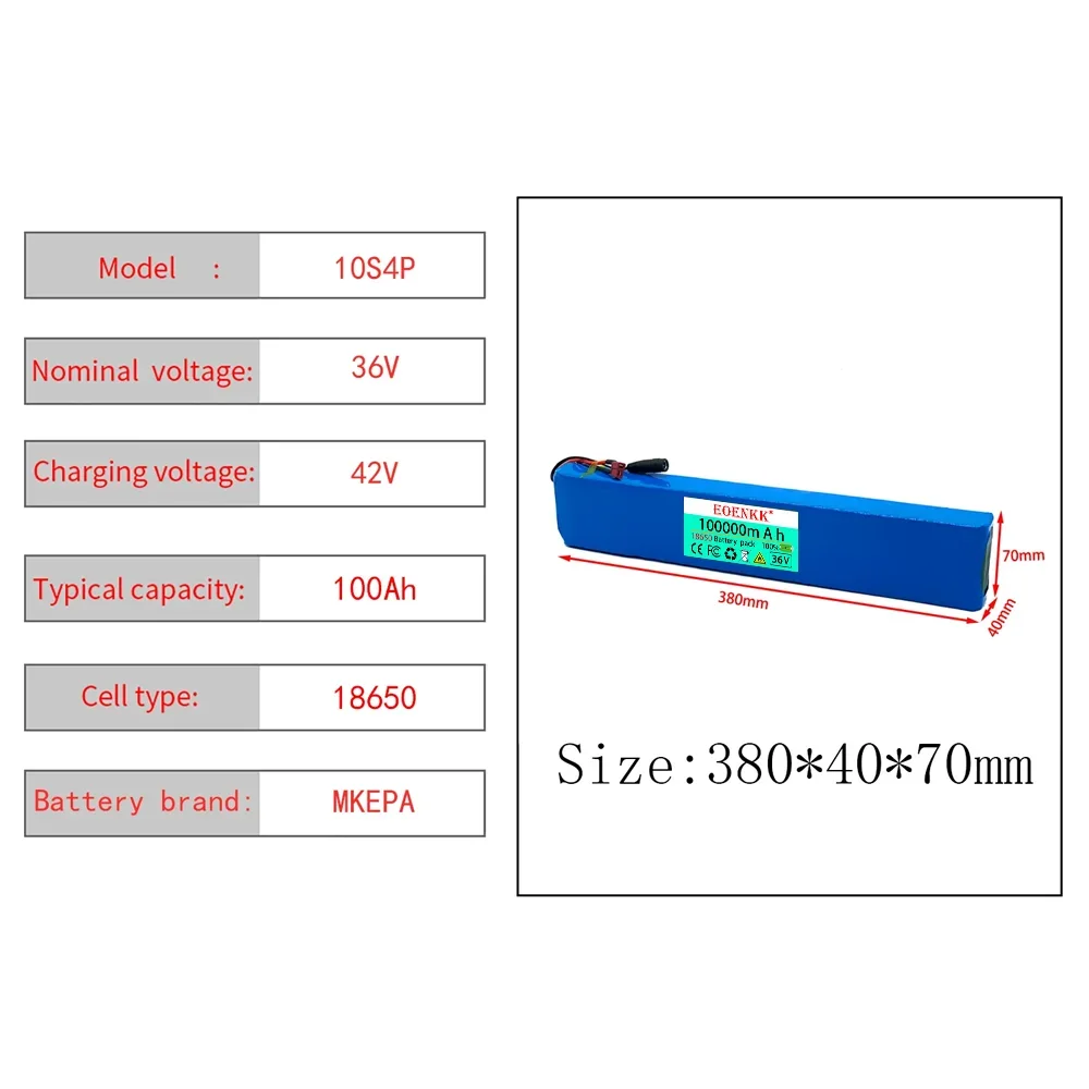 36V 10S4P 100Ah 100000mah 18650 Lithium Ion 42V Battery Pack Original high power cell Built - In BMS Protection