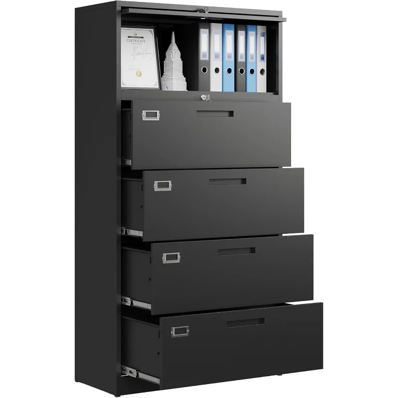 Cabinets for Home Office,4 Drawer Metal Lateral Filing Cabinets with Lock,Hanging Files Letter/Legal/F4/A4 Size (Black)