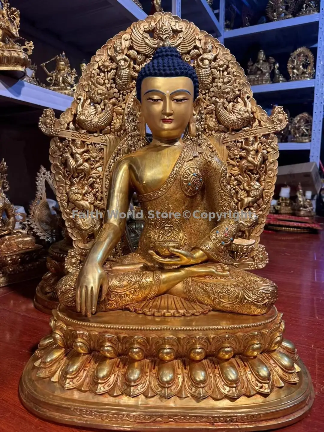 60CM huge wholesale Temple Hall Offering Buddha statue omnipotent Buddha Shakyamuni Amitabha with backlight copper sculpture