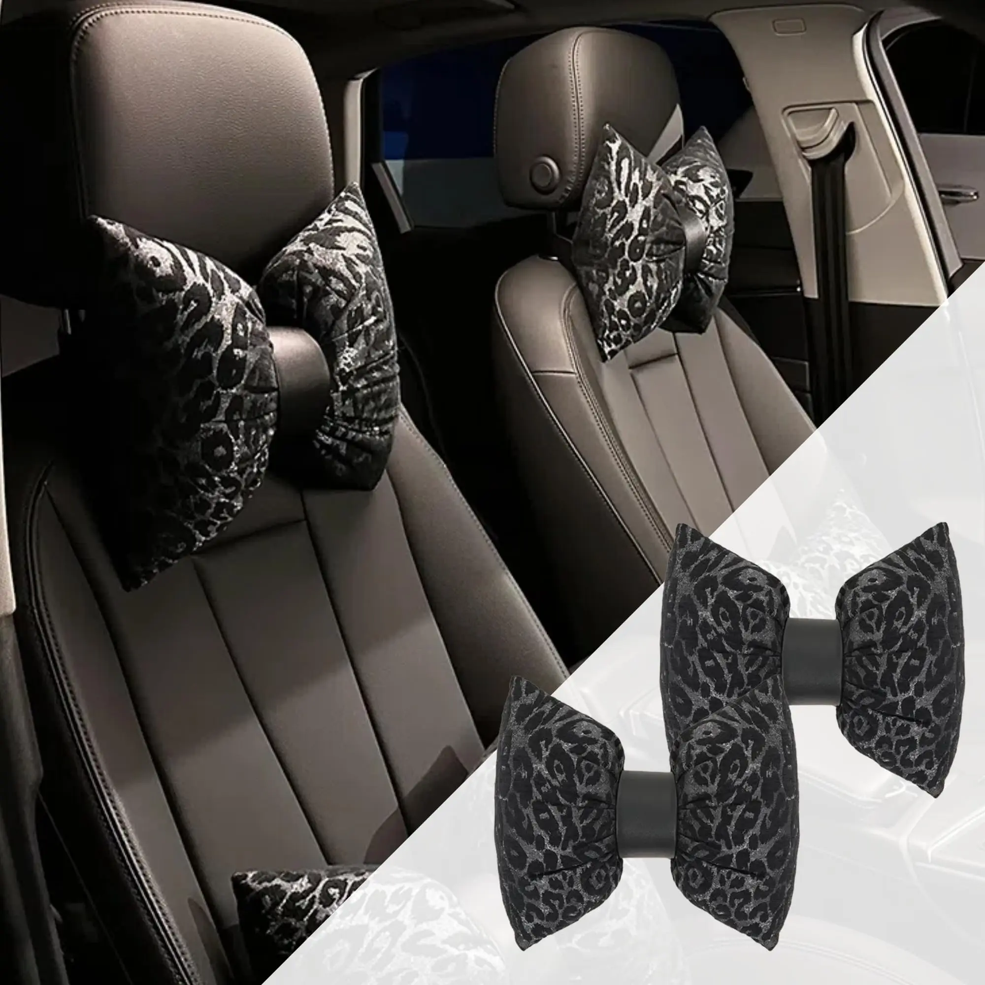 

Butterfly Leopard Print Car Headrest Pillow Breathable Neck Support Cushion For Adult