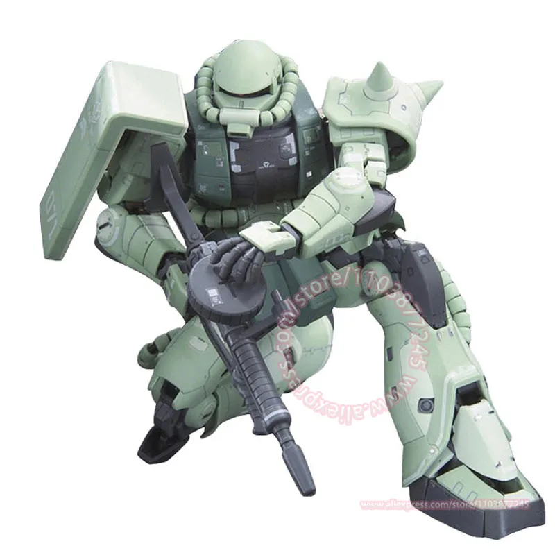 BANDAI RG 1/144 MS-06F Zaku II Mass ประเภทการผลิตอินเทรนด์รูปของเล่นเด็กเดสก์ท็อปเครื่องประดับประกอบคริสต์มาสของขวัญ