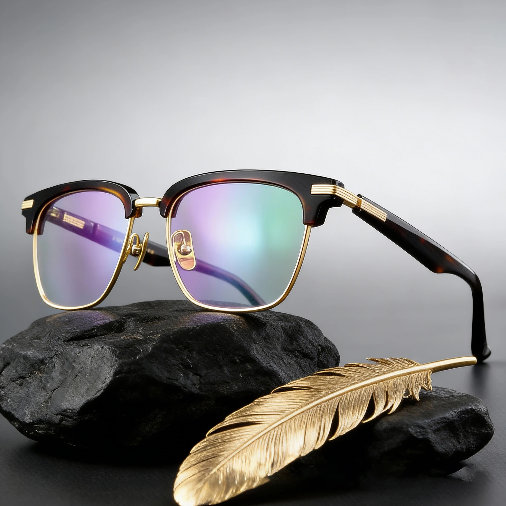 

Vintage Fashionable Business Eyeglasses Half-Rimmed Pure Titanium Acetate Big Frame Optic Nerve Eyewear for Professional Use