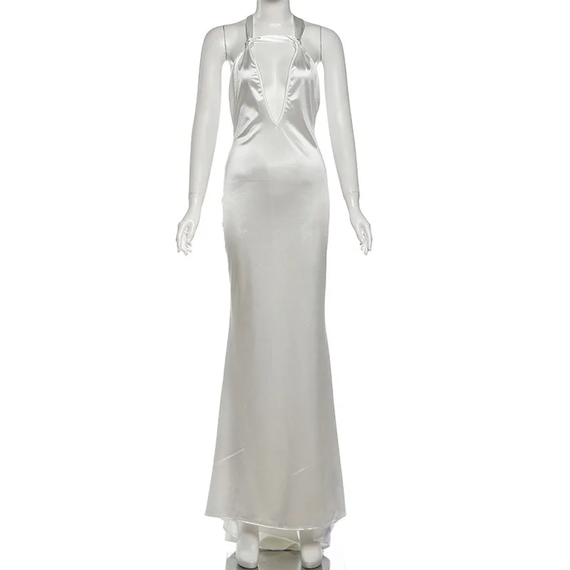 المرأة أنيقة مثير الساتان بروتيل حورية البحر ماكسي فستان الحفلات الخامس الرقبة السباغيتي الأشرطة عارية الذراعين سليم عيد ميلاد رداء طويل ثوب مسائي #3