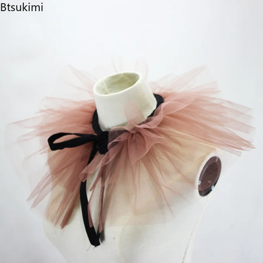 

Vintage Tulle Ruffled Fake Collar Layered Black White Mesh Clown Choker Ruffle Collar Medieval Victorian Costume Ruff Shawl Neck