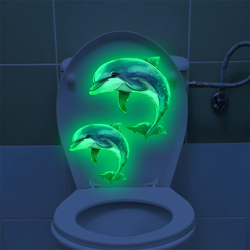1PC Glow-in-the-dark Dolphin Toilet Sticker Self-adhesive Waterproof PVC Children Room Bedroom Bathroom Home Decoration Sticker