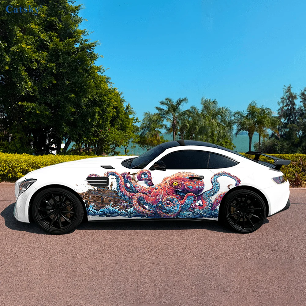 

Sea Octopus Sailboat Car Side Sticker Decoration, PVC Waterproof Scratch Resistant Decal, Car Protection, Auto Accessories Gift