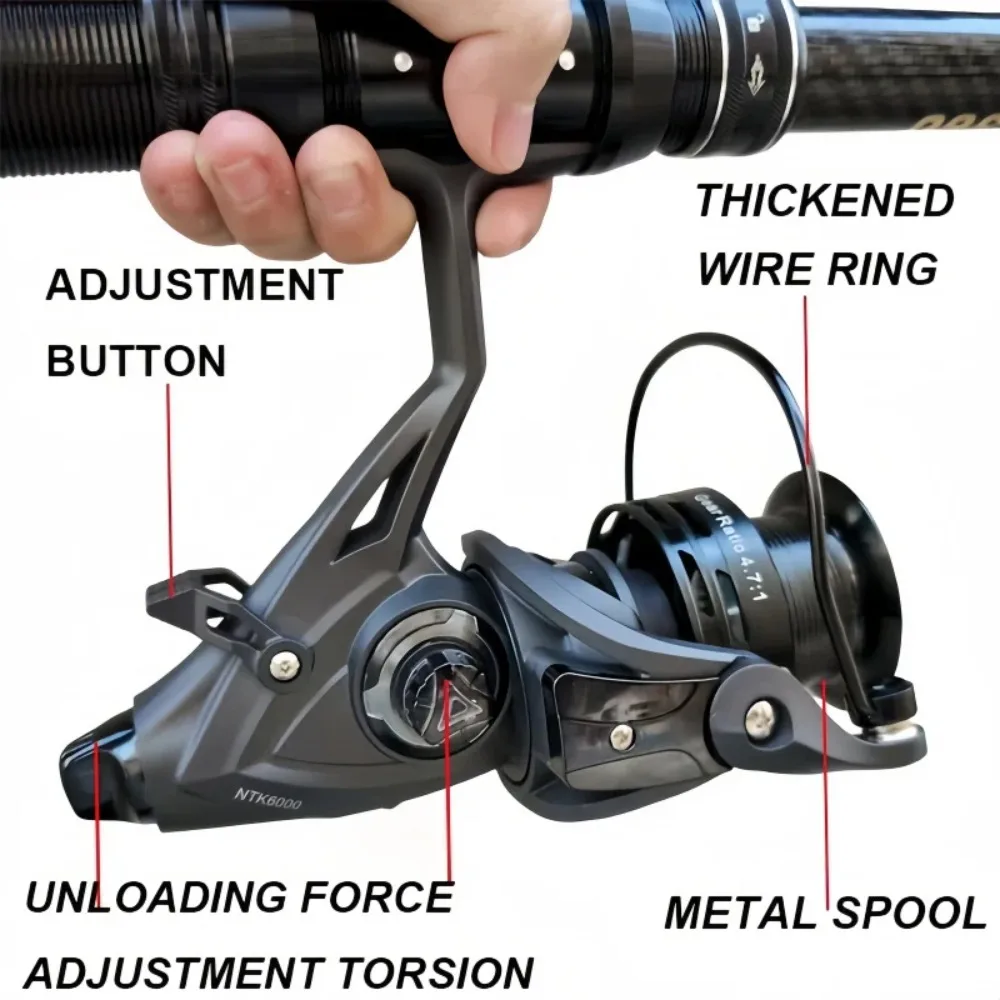 3000-6000 طويلة المدى الصب الصيد بكرة ماكس السحب 10 كجم نظام الفرامل المزدوجة سوبر السلس المعادن بكرة الكارب باس صيد السمك