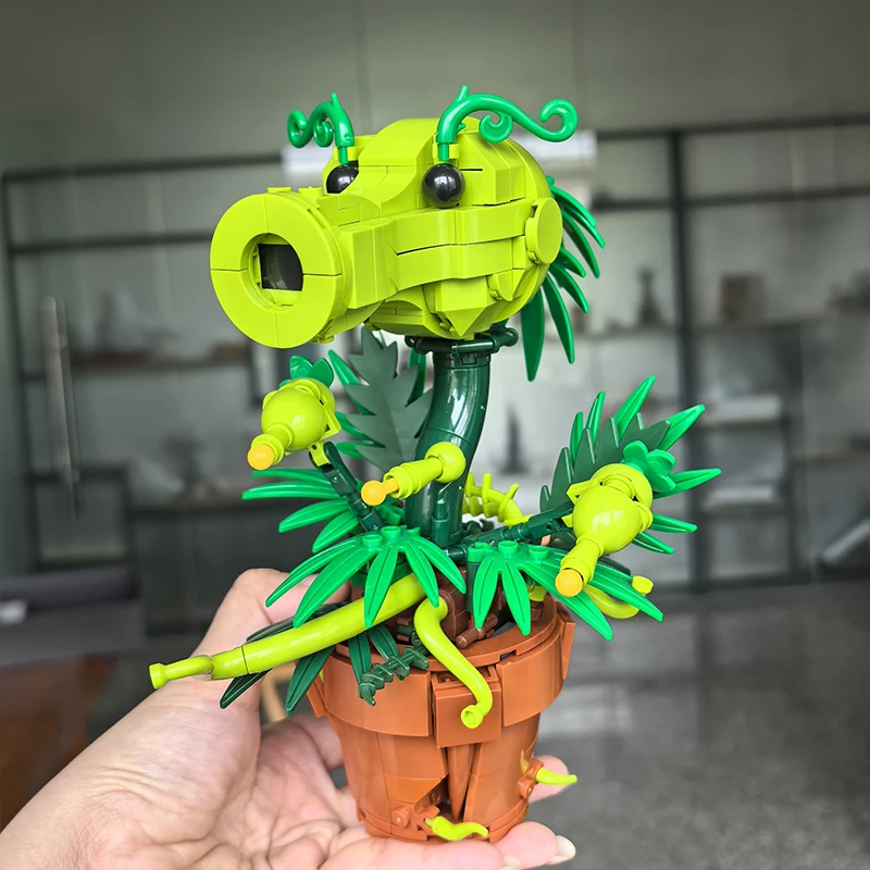 Juego de Construcción Creativo de Plantas de Guerra, Personaje Lanzador de Guisantes, Bloques de Construcción, Modelo de Bonsái, Planta en Maceta, Ladrillos para Armar, Juguete de Regalo para Niños y Adultos