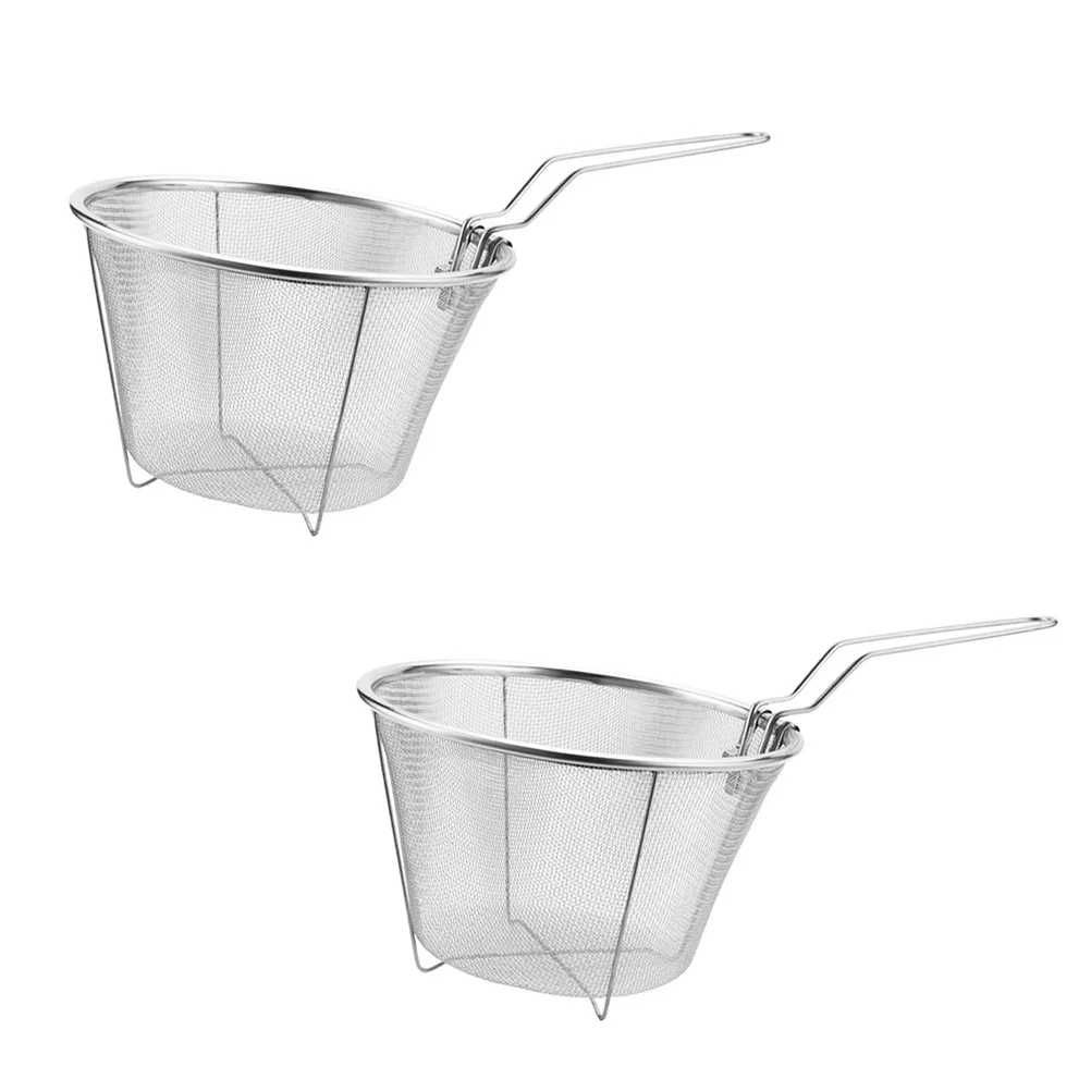2 Pcs Stainless Steel Frying Basket Baskets Pan Food Fried Racks Deep Fryer French Fries Tools Heat-resistance