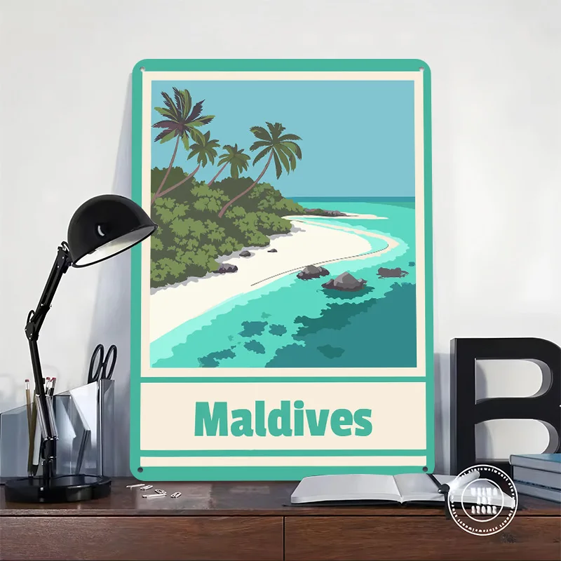 Maldives Tropical Beach Travel Metal Poster Perfect Gift for Fans Lovers Customized Wall Art Metal Sign for Vintage Decor Room