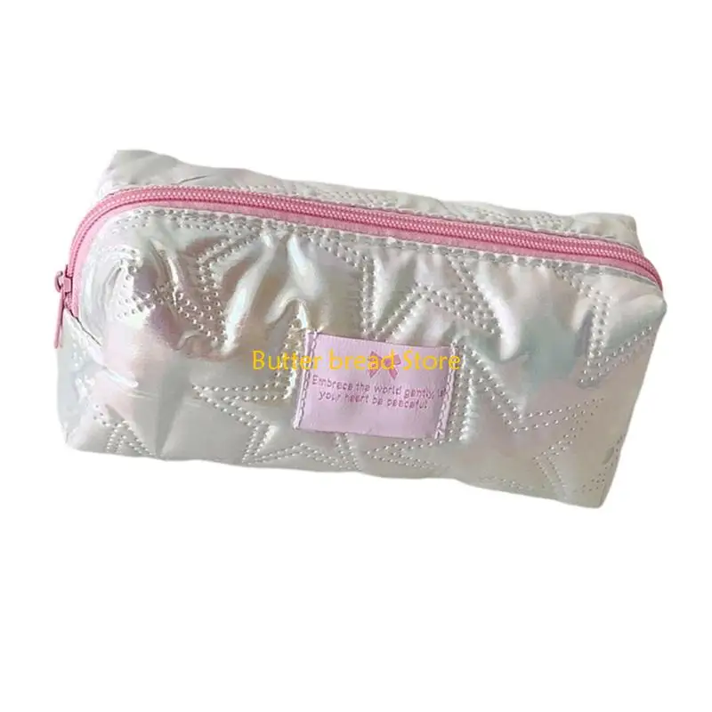W89C Pink Starry Makeup Pouches Multipurpose Cloth Stationeries Holders For Teens Students Travel And Daily Use