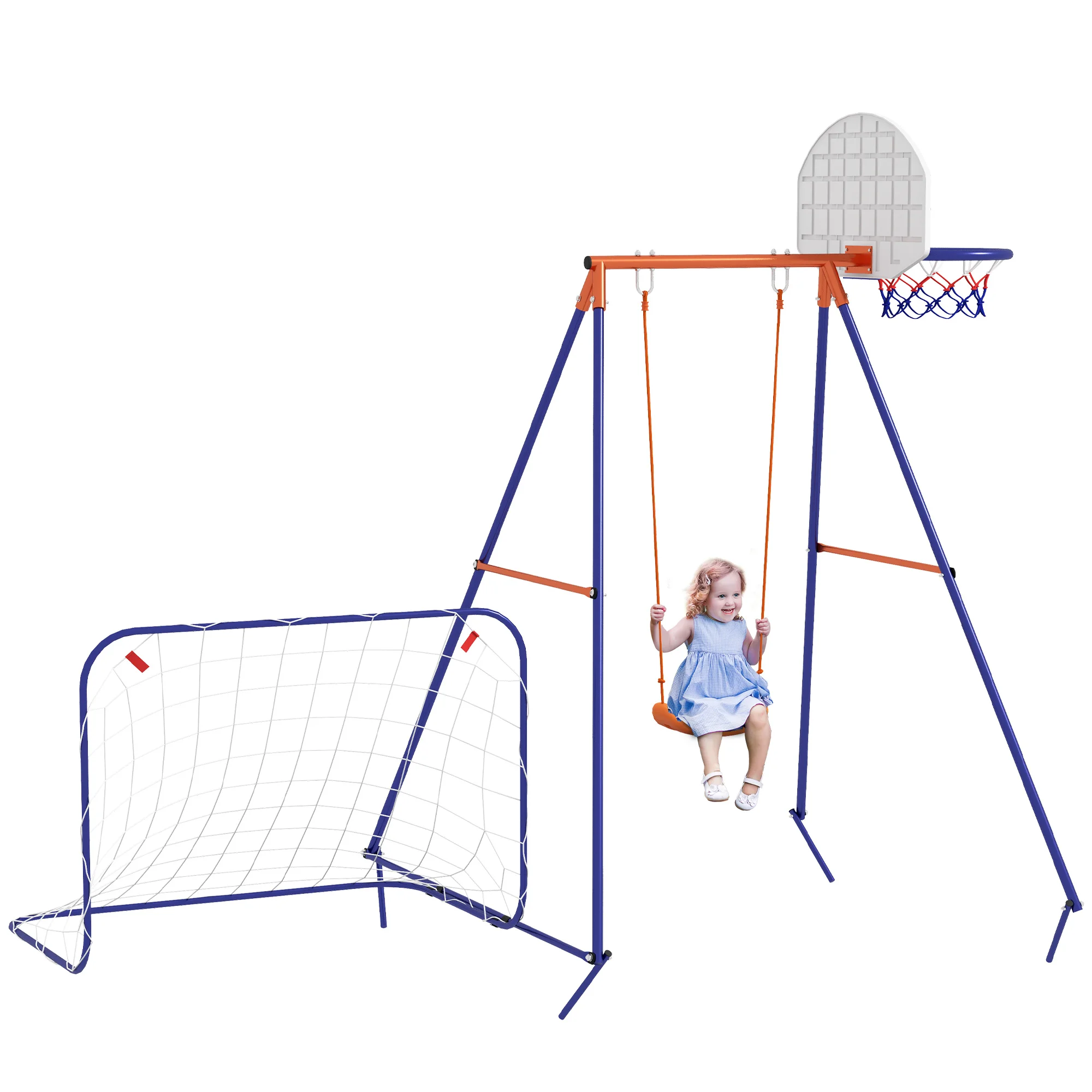 Outsunny 3 in 1 children's swing with basket and goal of multicolored soccer