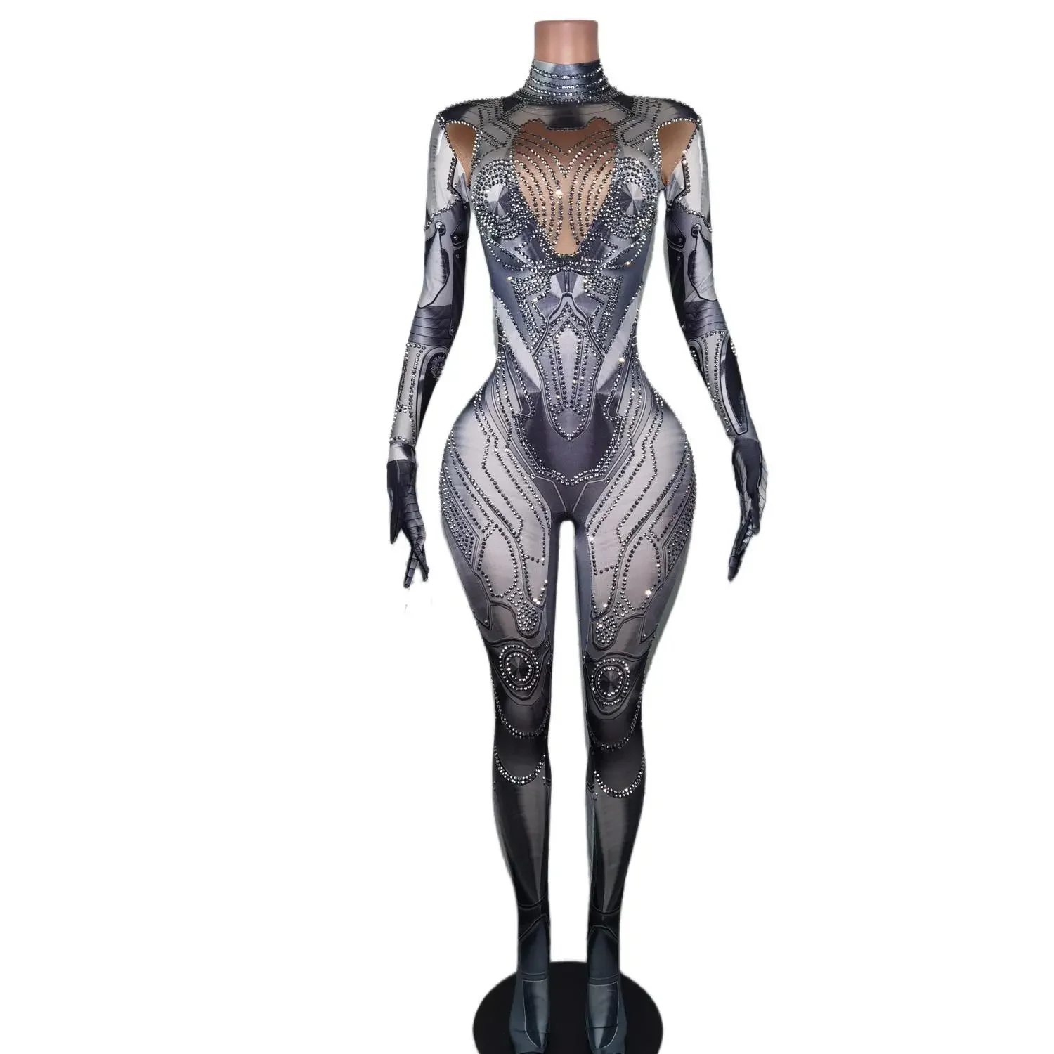 Sparkle Crystals Lady One Piece Jumpsuit Party Performance Bodysuit Stage Wear Girl Cosplay Suits Halloween Party Movie Costumes