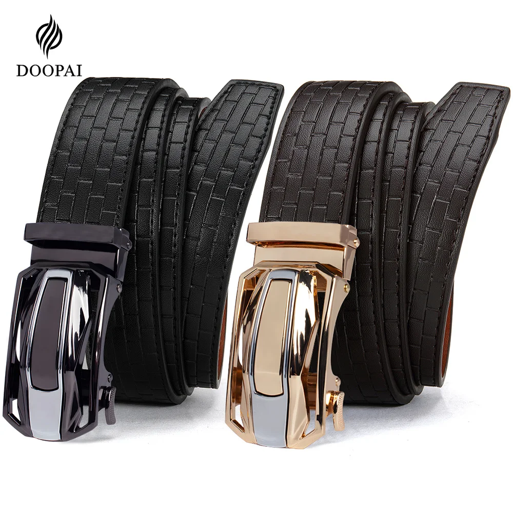 Men High Quality Leather Belt Fashion Automatic Ratchet Buckle Waistband Designer Luxury Embossed Strap for Suit Jeans Gift