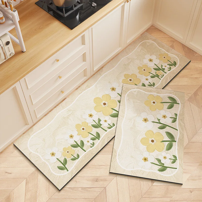 Kitchen Carpet Water-absorbent Oil-absorbent Quick-drying Floor Mat French Oil Painting Flower Art Home Decoration Non-slip Rugs