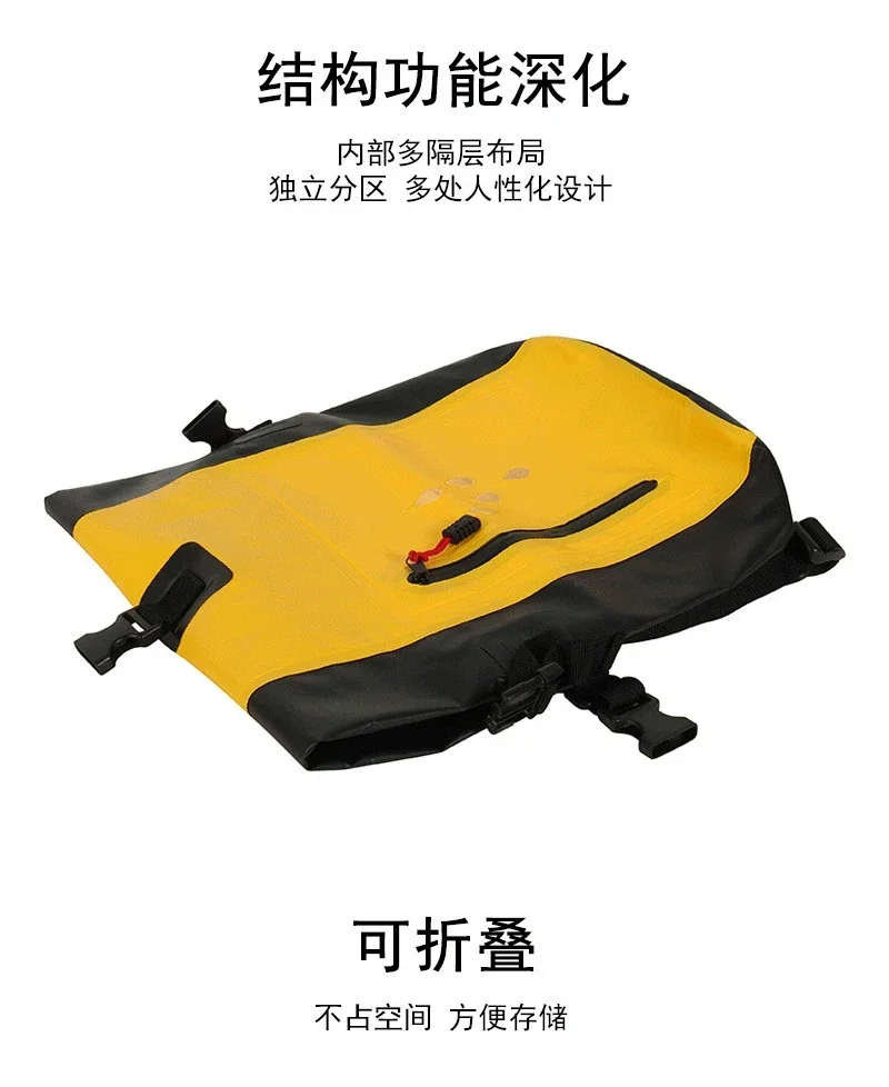 Waterproof Backpack Heavy Duty Roll-Top Closure Swim Bag with Front-Zipper Pocket for Kayaking Camping Fishing Traveling mochila