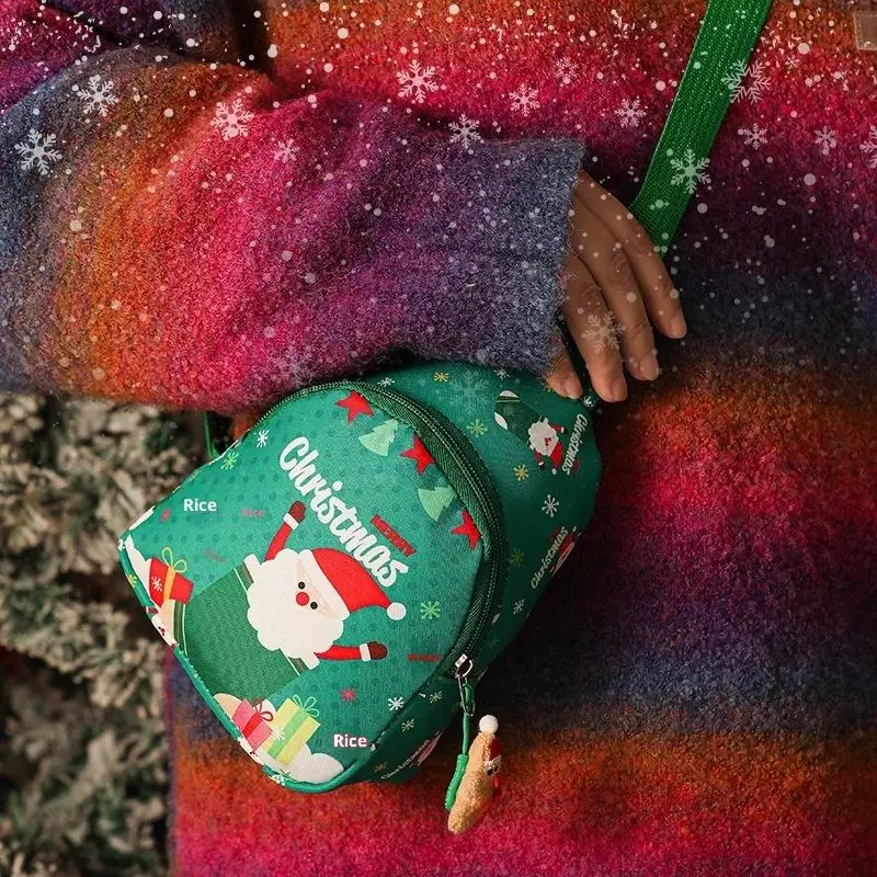 2026 جديد سانتا كلوز هدية عيد الميلاد حقيبة التعبئة والتغليف القماش الصغيرة لحقيبة الظهر أبل للأطفال الأخضر/الأحمر عيد ميلاد سعيد #2