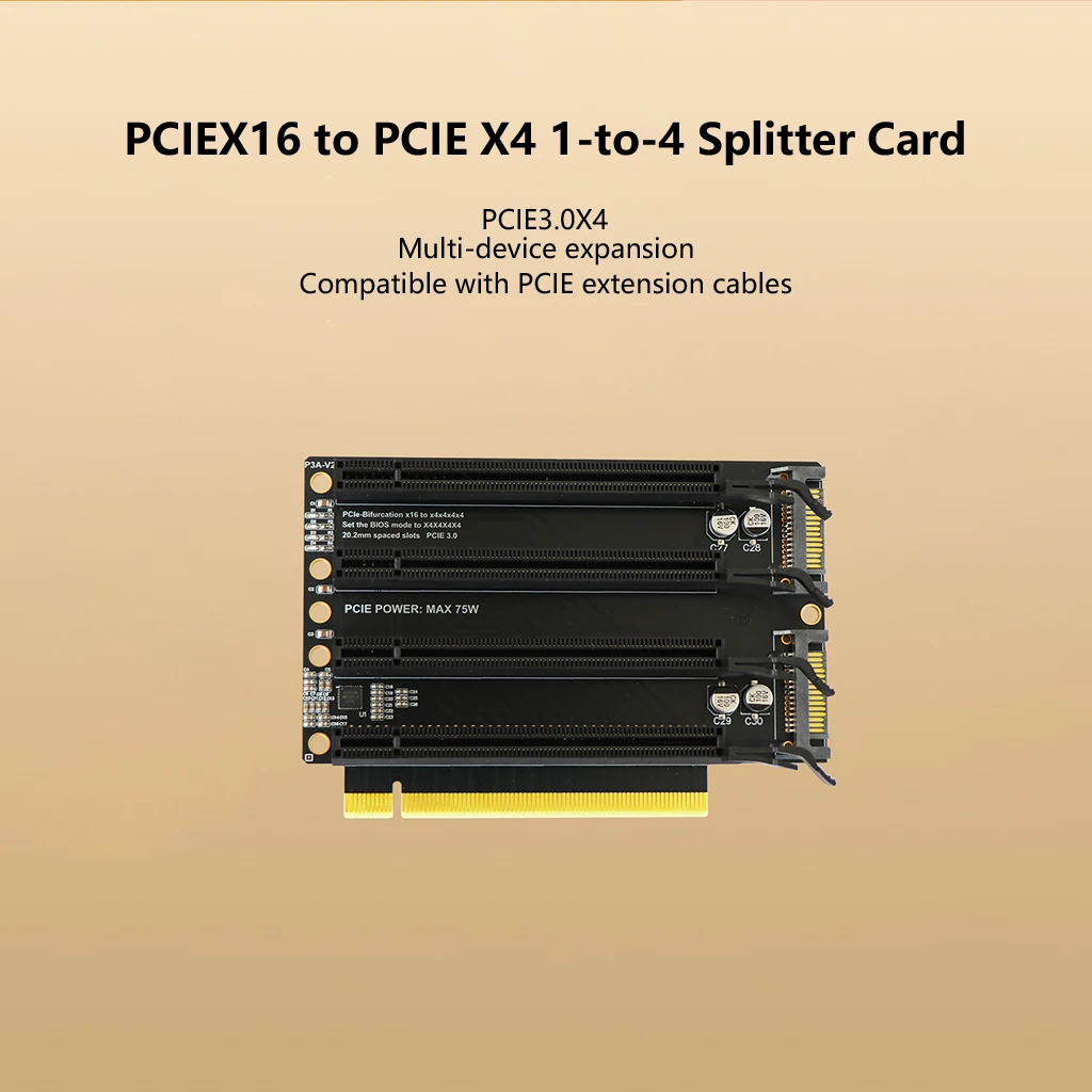 PCIe3.0 X16 to X4X4X4X4 Bifurcation Splitter Expansion Card 2cm Slot Spacing Adapter Card for GPU NVMe SSD Network Card Expander