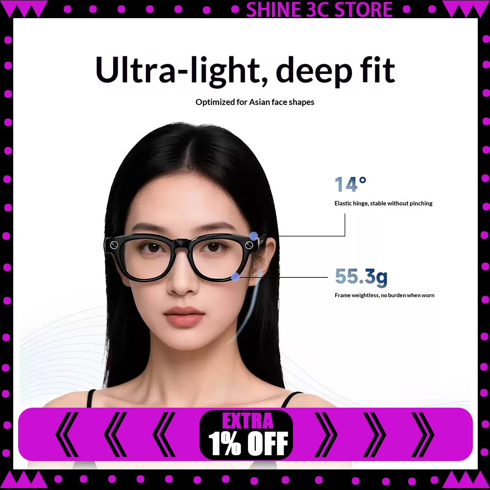 WAGAWAGA Aura AI Smart Glasses 55.3g A translation dialogue Know the map record Smart Glasses 13mm custom tuning speaker