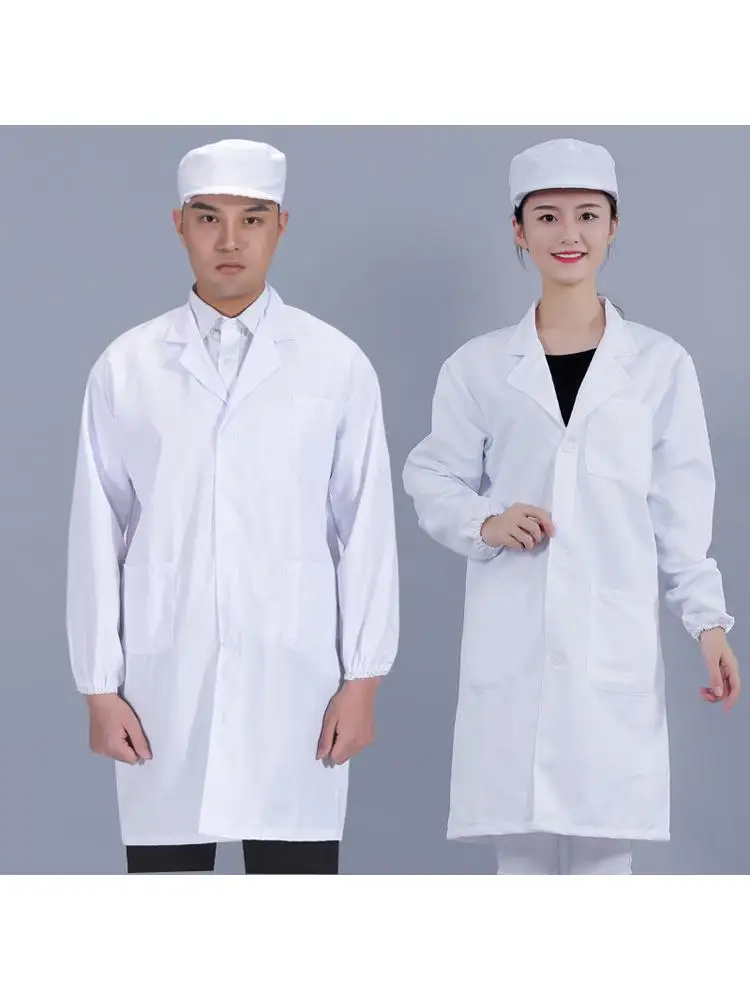 

Long Sleeve White Lab Coat with Hat Canteen Work Uniform Men's Style Chef's Clothing Bakery Workwear Kitchen Apparel