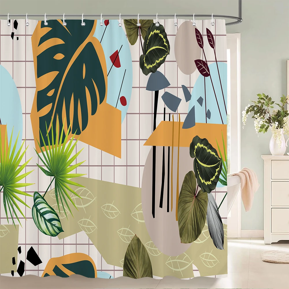 Palm Trees Leaves Shower Curtain Bathroom Waterproof Polyester Shower Curtain Printing Curtains for Bathroom Shower with Hooks